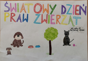 Autorzy : Sandra Radzińska i Magdalena Kozieł z kl. 6 c Autorki zamieściły na swej pracy 2 psy , kota i drzewo. Kot przemawia do nas słowami „Nie mów, że przynoszę pecha!”.